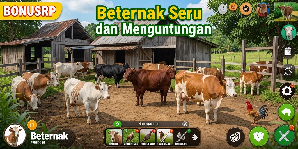 Tampilan antarmuka permainan Beternak BONUSRP yang menarik.