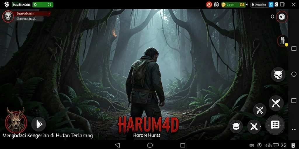 Tampilan menyeramkan dari permainan HARUM4D menampilkan suasana hutan yang angker.