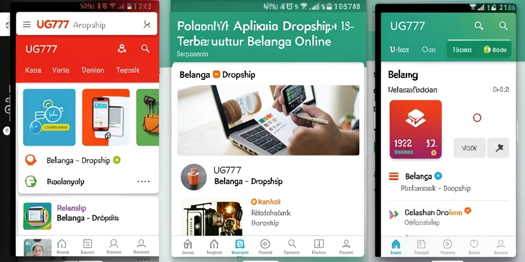 Tampilan antarmuka utama UG777 yang modern untuk aplikasi Dropship.