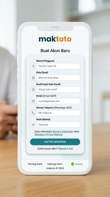 Tampilan halaman daftar maktoto